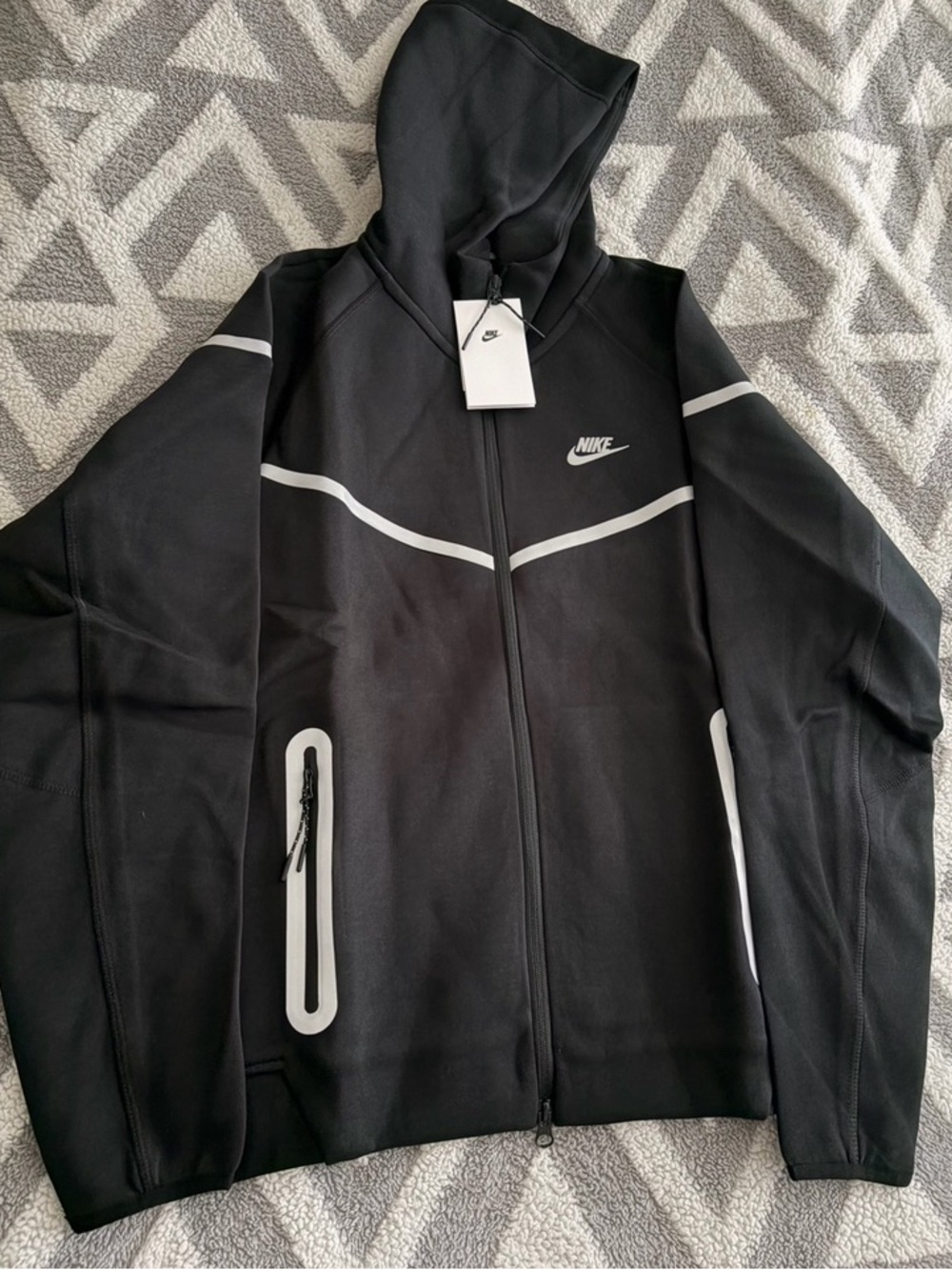 Nike Black Hooded Performance Zip Jacket with White Reflective Accents